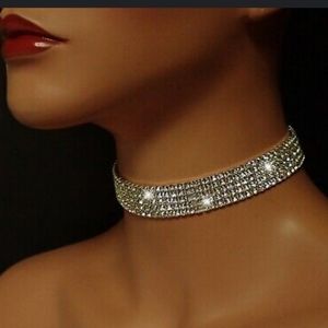 Fashion Crystal Rhinestones Choker Necklace 5 Rows Of Rhinestones